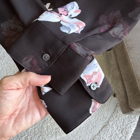 Banana Republic Floral Black White Pink Women's Sheer Top Size Small - Picture 5 of 9